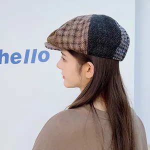 Vintage Harris Tweed patchwork newsboy cap for men and women, stylish autumn winter hat