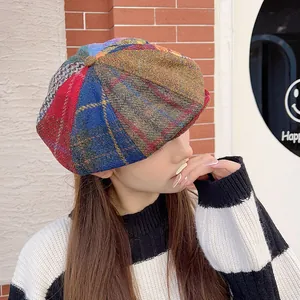 Vintage patchwork Harris Tweed beret for autumn and winter classic fashion styles