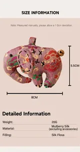 Detailed view of ethnic handmade silk elephant pendant with size and material information