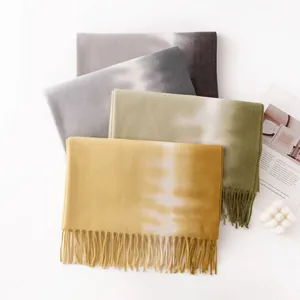Premium cashmere-feel tie-dye scarves with tassels for autumn and winter warmth