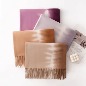 Set of premium gradient tie-dye imitation cashmere scarves with soft fringe edges for winter