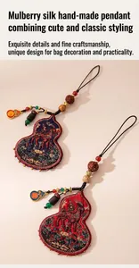 Handmade mulberry silk gourd pendant with exquisite horse embroidery in ethnic style