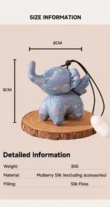Detailed view of handmade mulberry silk elephant charm showing 8x8cm dimensions