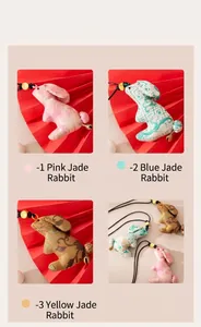 Exquisite handmade silk jade rabbit pendants in pink, blue, and yellow colors