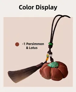 Handmade Xiangyunsha silk persimmon pendant necklace with long brown tassel and beads