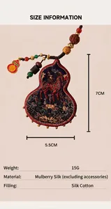 Detailed size and material info for handmade silk horse embroidery hulu pendant.