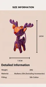 Handmade mulberry silk deer doll ornament details with dimensions 13cm height and 7.5cm width