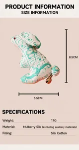 Detailed size and material specs for a handmade mulberry silk rabbit pendant.