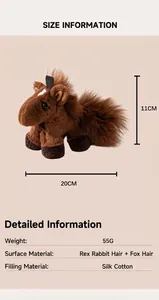 Product dimensions and specifications for the brown plush horse bag charm pendant