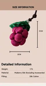 Close-up of handmade mulberry silk grape pendant showing dimensions 5cm by 3cm