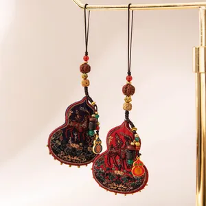 Exquisite handmade silk embroidered gourd hanging charms with traditional motifs