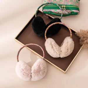 Soft rex rabbit fur earmuffs for women, warm winter plush ear covers in multiple colors.