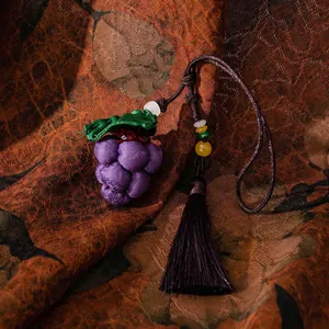Handmade silk grape pendant with tassel for bag or car accessory decoration
