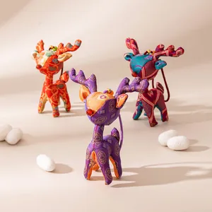 Handmade silk deer plush ornaments for bags featuring vibrant traditional Chinese patterns.