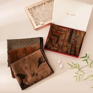 Elegant Xiangyunsha silk scarf gift set with traditional Chinese patterns for women