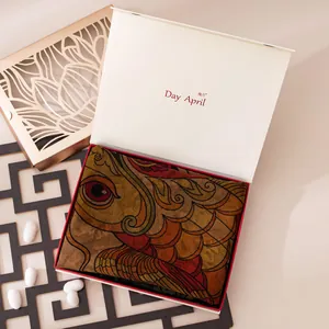 Premium mulberry silk shawl with traditional fish pattern in elegant gift box packaging
