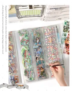 Vista detallada de una carpeta de 3 ranuras para guardar pegatinas decorativas washi tape.