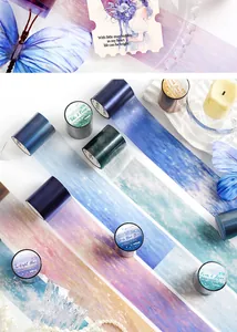 Detailed view of starry sky theme washi tape rolls with various galaxy patterns for DIY craft