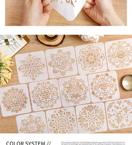 Detailansicht von 12 weißen Mandala-Malschablonen für Journaling und DIY-Kunst