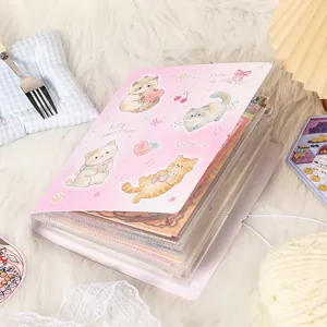 Classeur de rangement d'autocollants rose avec chats mignons, album photo portable