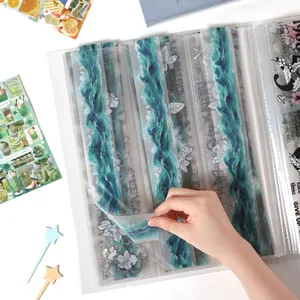 Carpeta transparente de 3 bolsillos para guardar pegatinas largas y cintas decorativas