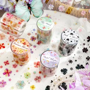 Cinta Decorativa PET Floral Impermeable Cinta de Enmascarar Flores Troquelada Para Scrapbooking Journaling Manualidades Estético