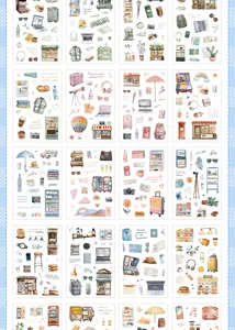 Set de pegatinas PET de acuarela para diario con ilustraciones estéticas diarias