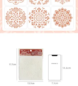 Mandala-Zeichenschablonen-Set mit 17,7 cm Größenvergleich zu einem iPhone 12 Modell