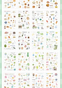 Hojas de pegatinas decorativas de PET con ilustraciones de comida y estilo de vida