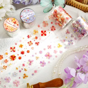 Cinta adhesiva decorativa PET y pegatinas florales para diario con varios patrones de flores