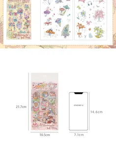 Dimensions of pastel watercolor PET stickers for journaling with iPhone 12 size reference