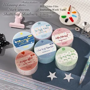 Glitter Frosted PET Decorative Tape Stellar Weave Lattice Patterns Washi Tape For DIY Scrapbooking Journaling Supplies