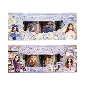Set di 2 scatole di adesivi in PET decorativi con disegni di ragazze anime e fiori sognanti