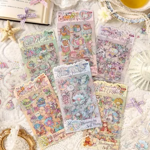Waterproof PET Stickers For Scrapbooking Cute Hand Drawn Animals Floral Deco Stickers Stationery Aesthetic Material Paper