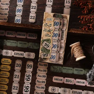 Vintage arts ticket stub stickers set for scrapbooking and waterproof journal decor