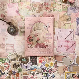 Vintage Four Seasons theme scrapbooking sticker and paper material kit in pink box