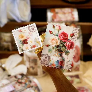 Vintage wild rose floral stamp washi stickers for scrapbooking and journal decoration