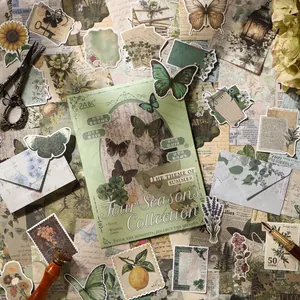Vintage Four Seasons scrapbook sticker and paper material pack with butterfly themes.