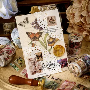 Vintage floral and butterfly washi tape set for DIY journaling and scrapbooking