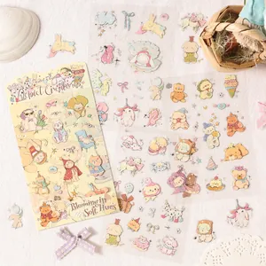 Pastel watercolor PET stickers featuring cute cartoon animals for DIY journaling decor