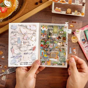 Libro de pegatinas PET transparentes con temas de comida y estilo de vida para diario DIY