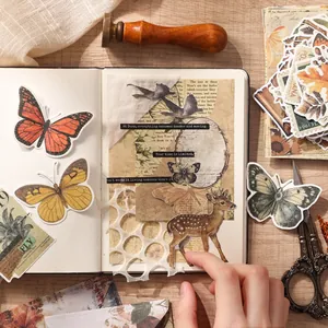 Vintage butterfly and animal scrapbook sticker collection for creative journaling material pack
