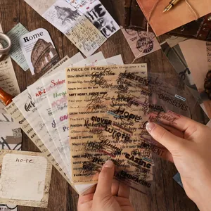 Vintage scrapbooking stickerset met esthetische transparante PET-vellen en Engelse citaten