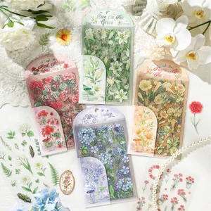 Vintage Floral Waterproof PET Stickers 6 Sheets Flowers Series Scrapbooking Material DIY Journaling Decorative Stationery Stickers