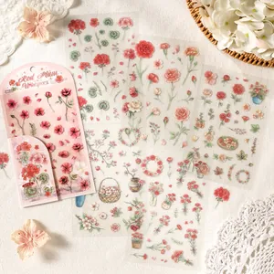Vintage floral PET stickers for scrapbooking with waterproof transparent material