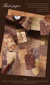 Close-up macro view of various vintage Morandi-style patterned scrapbooking paper sheets