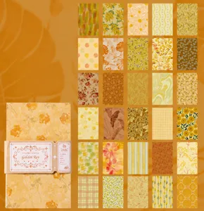 Vintage Golden Ray scrapbook paper set with 30 unique floral and botanical patterns