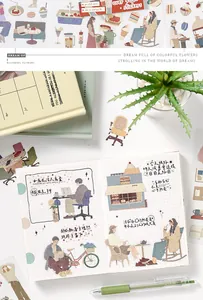 Autocollants d'illustration lifestyle esthétiques appliqués dans un carnet