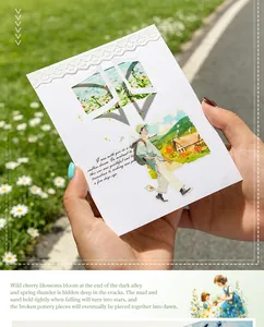 Detail view of floral illustration washi tape on a white decorative card in nature