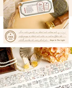 Antique style vintage washi tape featuring script and postmark patterns for decorative journaling